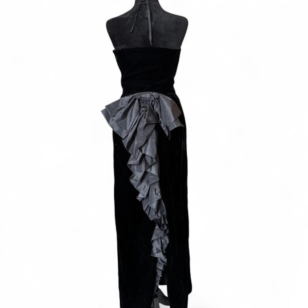 90s Vintage Strapless Black Velvet Dress – coquette ruffle formal XS/S